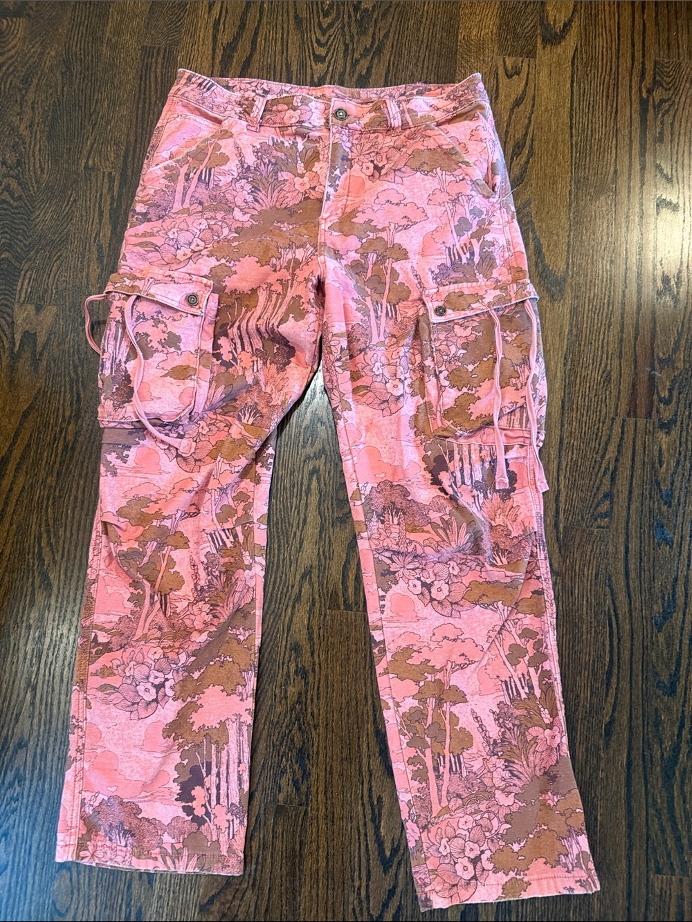 Pilcro Pink and Brown Floral Cargo Trousers